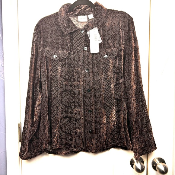 Chico's Rich Brown Patterned Blouse - Picture 2 of 7